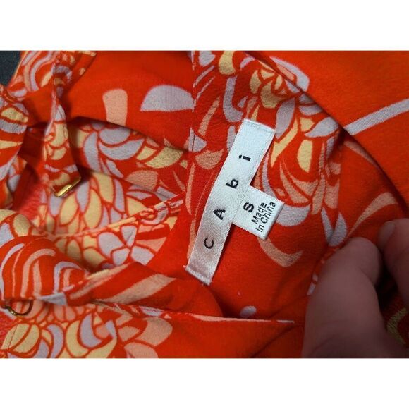 Cabi Blouse Tank Top Orange Floral Rayon Strappy Shoulders Sleeveless Women's Sm - Picture 3 of 5